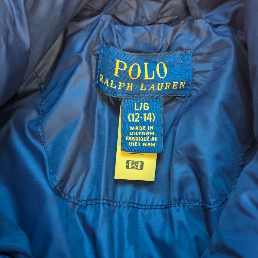 Navy Blue Ralph Lauren Puff Down Logo Jacket For Girls Size 12-14 - Picture 4 of 13